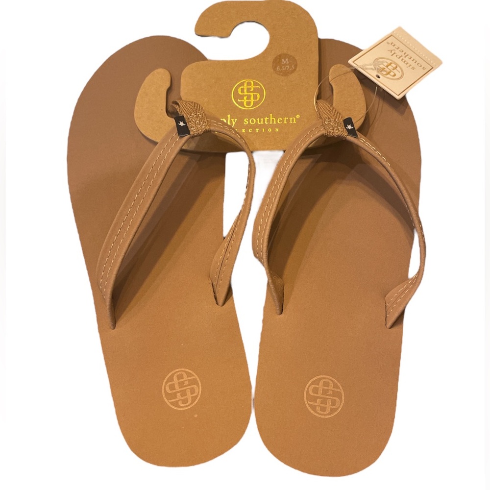 Leather Simply Southern Flip Flop Tan Chestnut Wedge Size 9